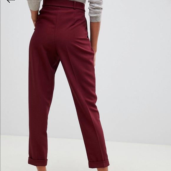 OPEN TO OFFERS ASOS Peg Leg Burgundy Pants with Obi Tie - Picture 6 of 9